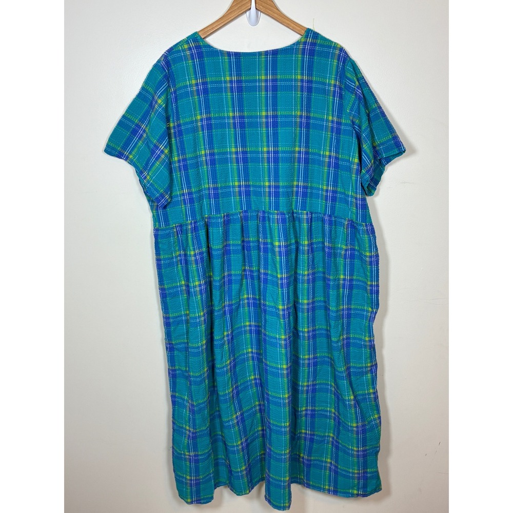 Lane Bryant Plaid Seersucker Maxi Dress Size 3X Teal 90s Butter Mom Maximalist - Picture 2 of 8
